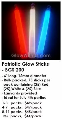 Play Glow In The Dark PATRIOTIC Glow Wands W/Handles 12” Summer Party NEW Set/3 