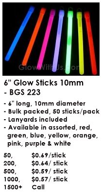 4 inch 10mm Orange Glow Sticks- 25 Per Package